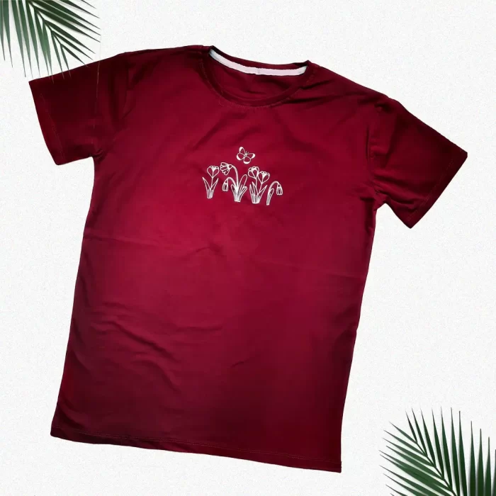 تی شرت دوسایزی گل زرشکی