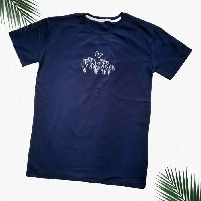 تی شرت دوسایزی گل سورمه ای