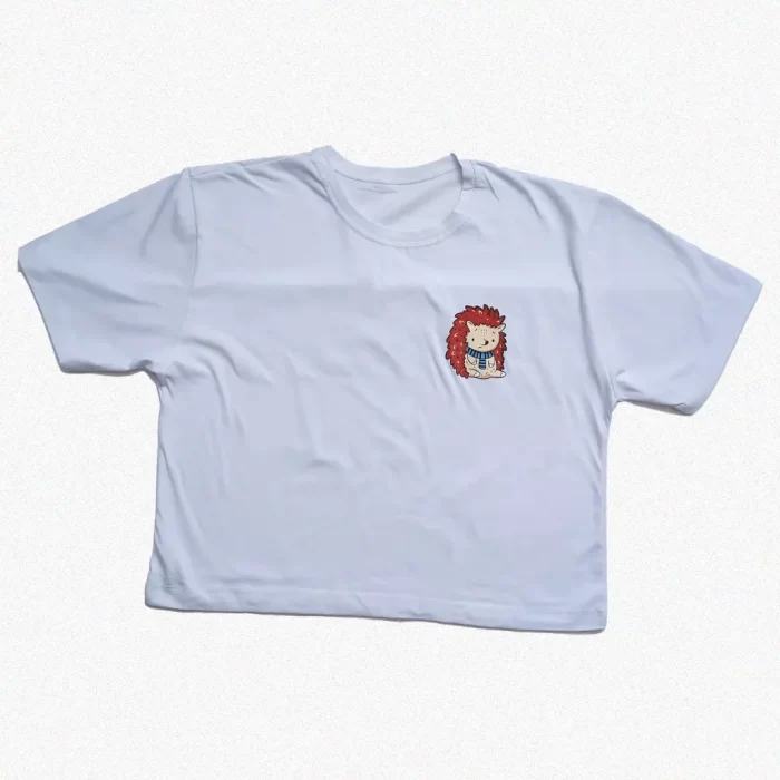 کراپ تیشرت طرح جوجه تیغی سفید