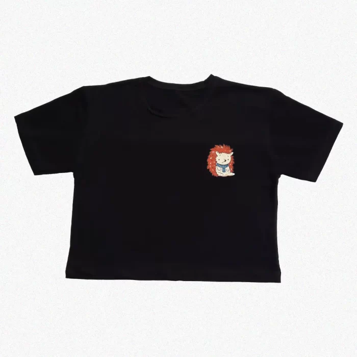 کراپ تیشرت طرح جوجه تیغی مشکی