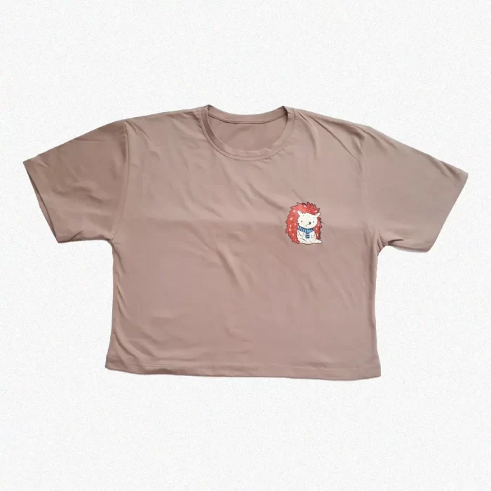 کراپ تیشرت طرح جوجه تیغی خاکی