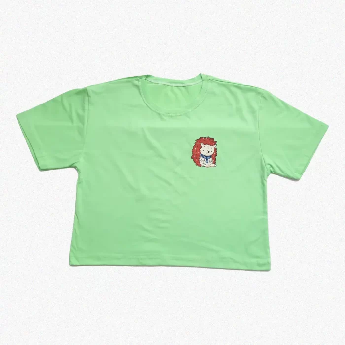 کراپ تیشرت طرح جوجه تیغی سبز