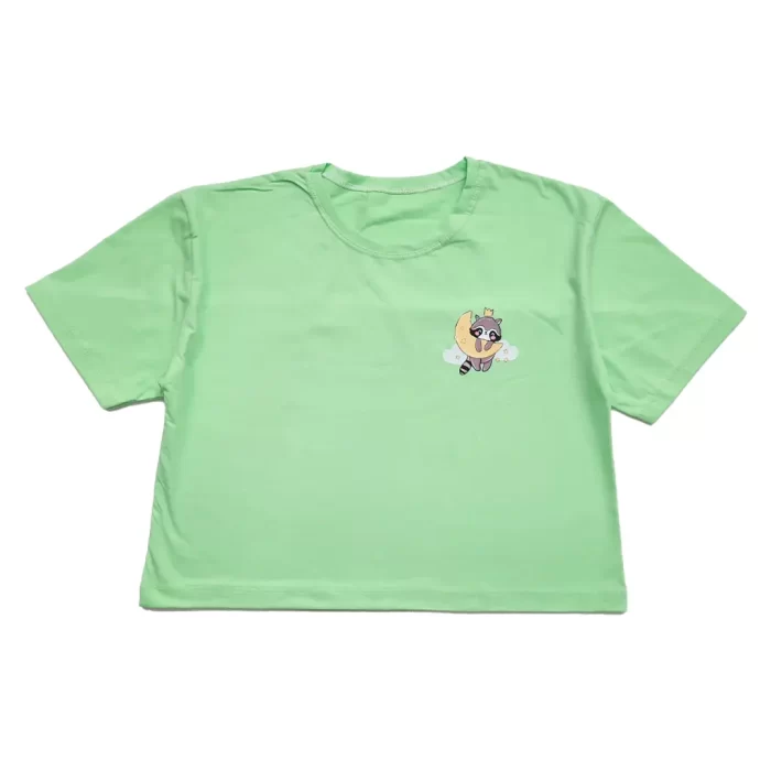 کراپ تیشرت طرح راکون سبز