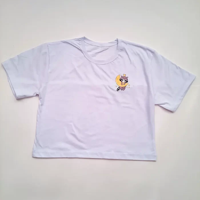 کراپ تیشرت طرح راکون سفید