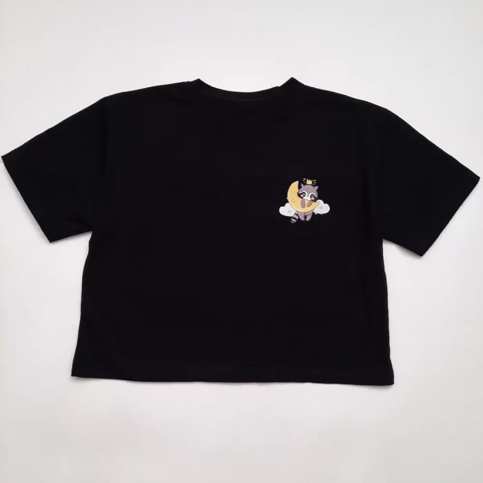 کراپ تیشرت طرح راکون مشکی