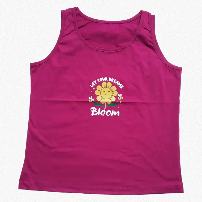 تاپ تی شرت طرح گل چاپ شده سرخابی