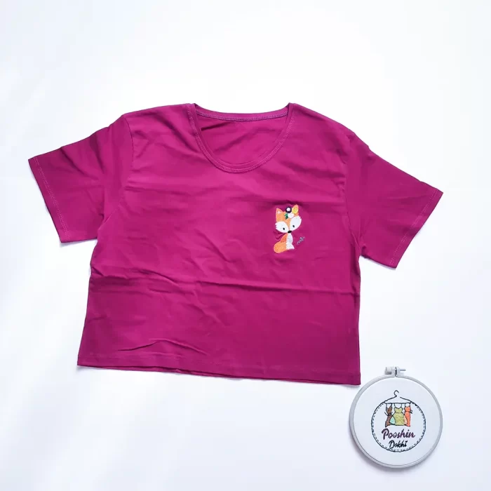 تیشرت کراپ خانم روباه ارغوانی