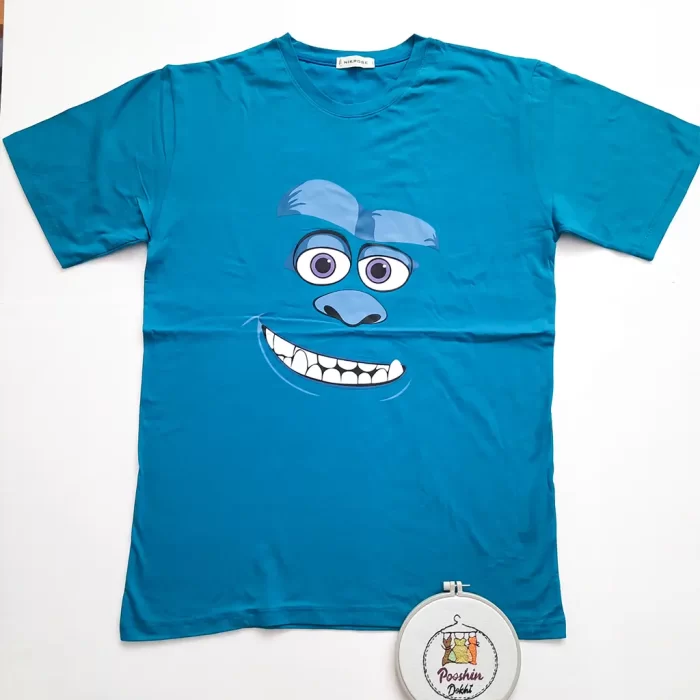 تی شرت لانگ چاپی انیمیشنی آبی کارخانه هیولا