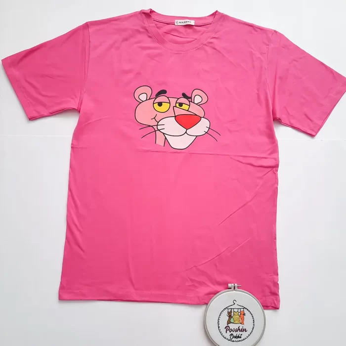 تی شرت لانگ چاپی انیمیشنی پلنگ صورتی