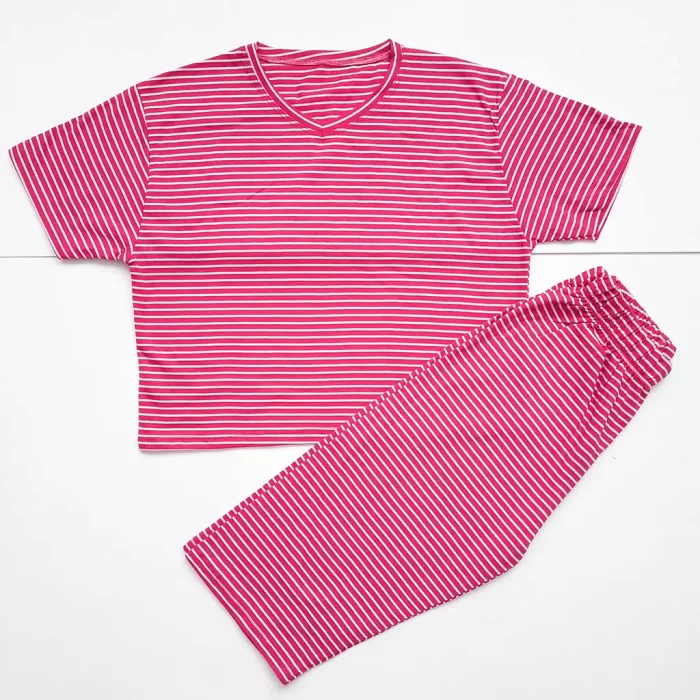 کراپ شلوارک راه راه سرخابی