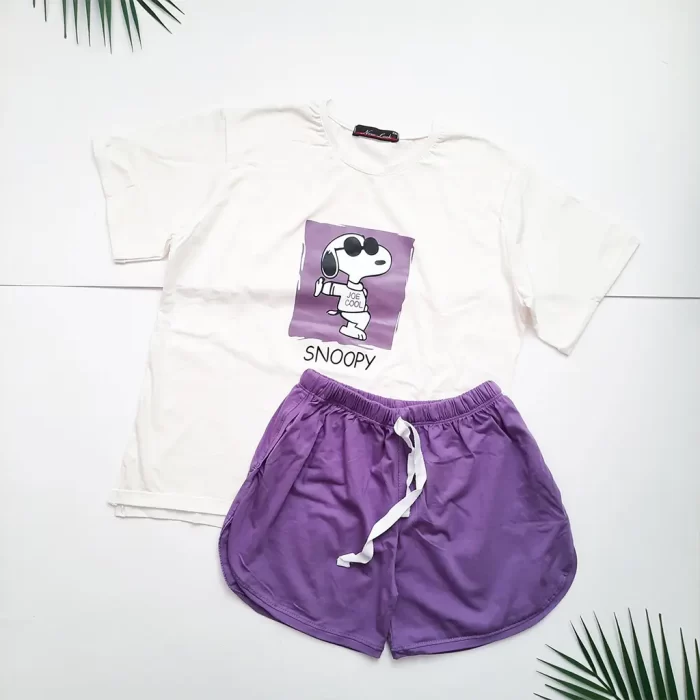 Set Snoopy7 تیشرت شورتک اسنوپی بنفش