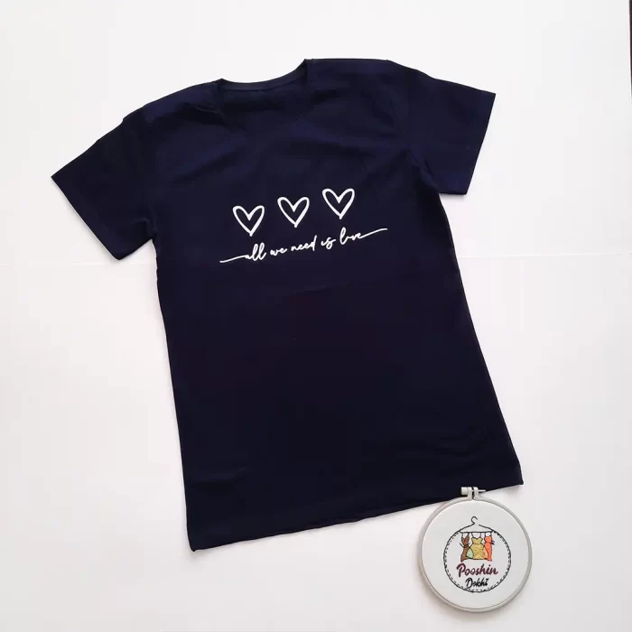 تی‌شرت چاپی سه قلب سورمه ای