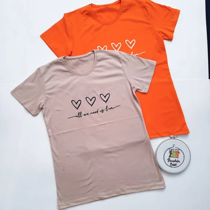 تی‌شرت چاپی سه قلب نارنجی کالباسی
