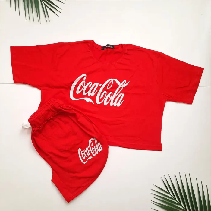 coca cola3 ست کراپ شلوارک کوکاکولا