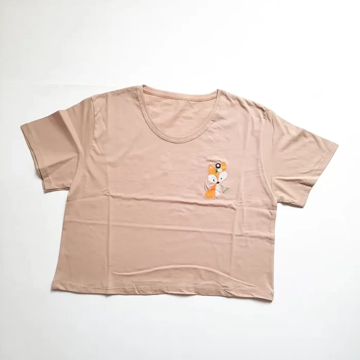 تیشرت کراپ خانم روباه خاکی