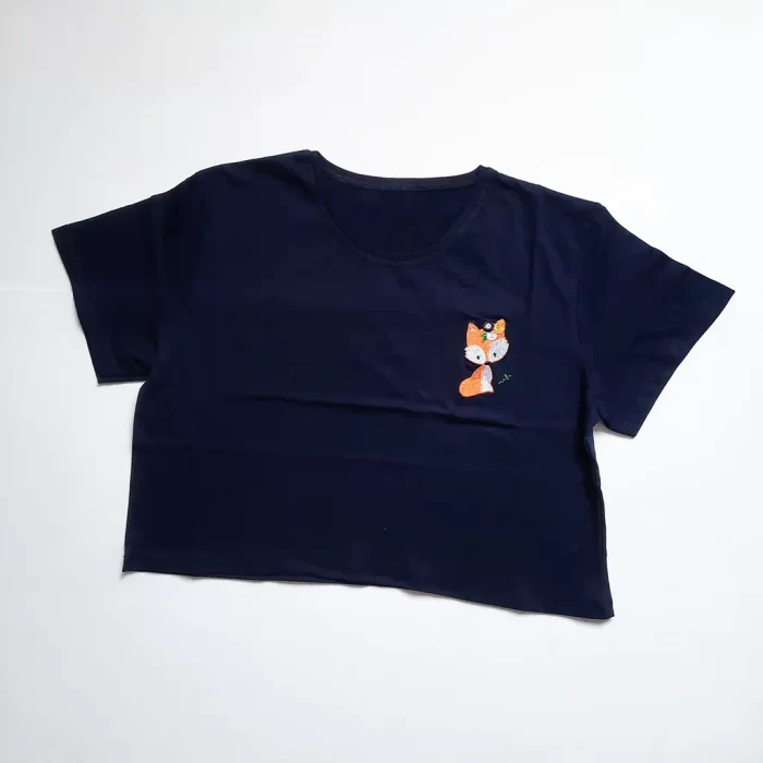 تیشرت کراپ خانم روباه سورمه ای