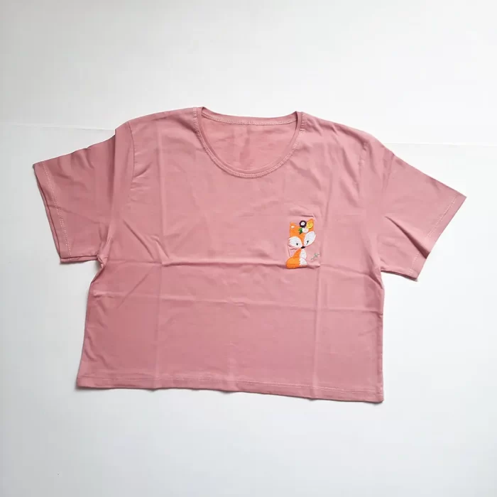 تیشرت کراپ خانم روباه صورتی