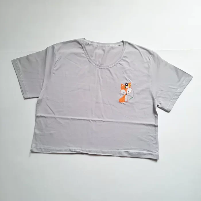 تیشرت کراپ خانم روباه طوسی