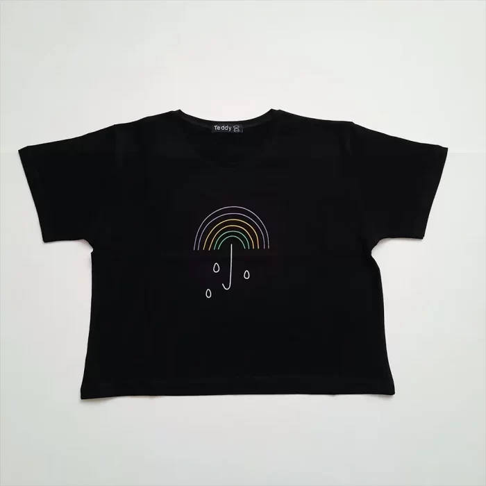 کراپ تی‌شرت چتر رنگین کمان مشکی