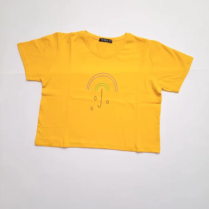کراپ تی‌شرت چتر رنگین کمان زرد