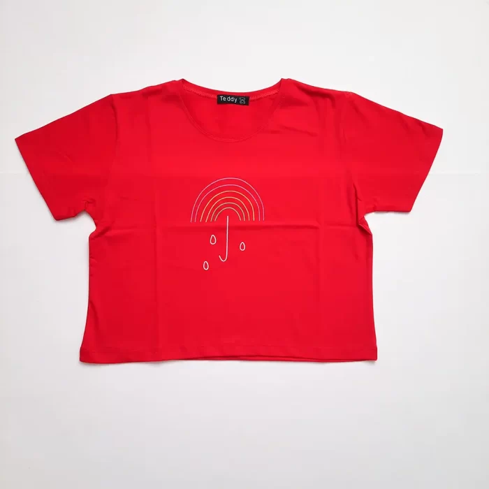 کراپ تی‌شرت چتر رنگین کمان قرمز