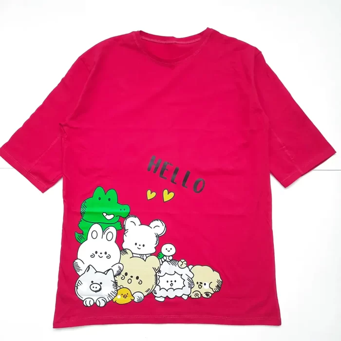 تی‌شرت لانگ عروسکی hello صورتی