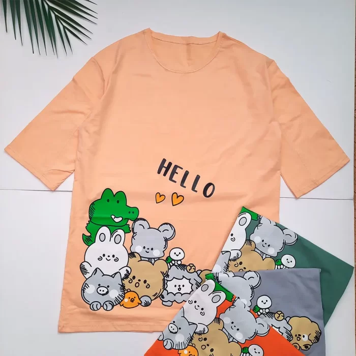 tshirt long hello11 تیشرت لانگ عروسکی hello