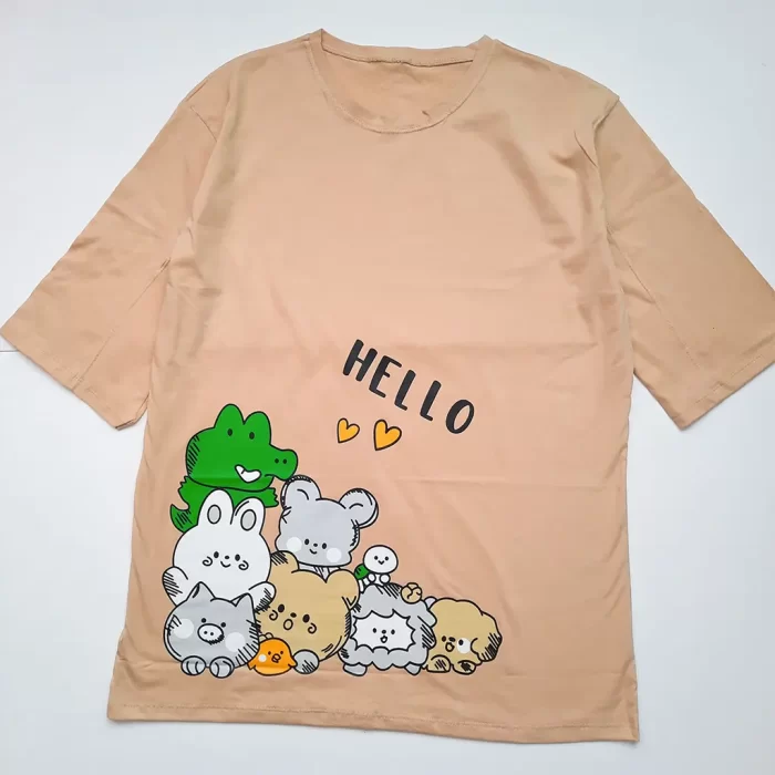 تی‌شرت لانگ عروسکی hello کرم