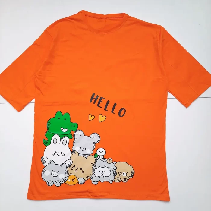 تی‌شرت لانگ عروسکی hello نارنجی