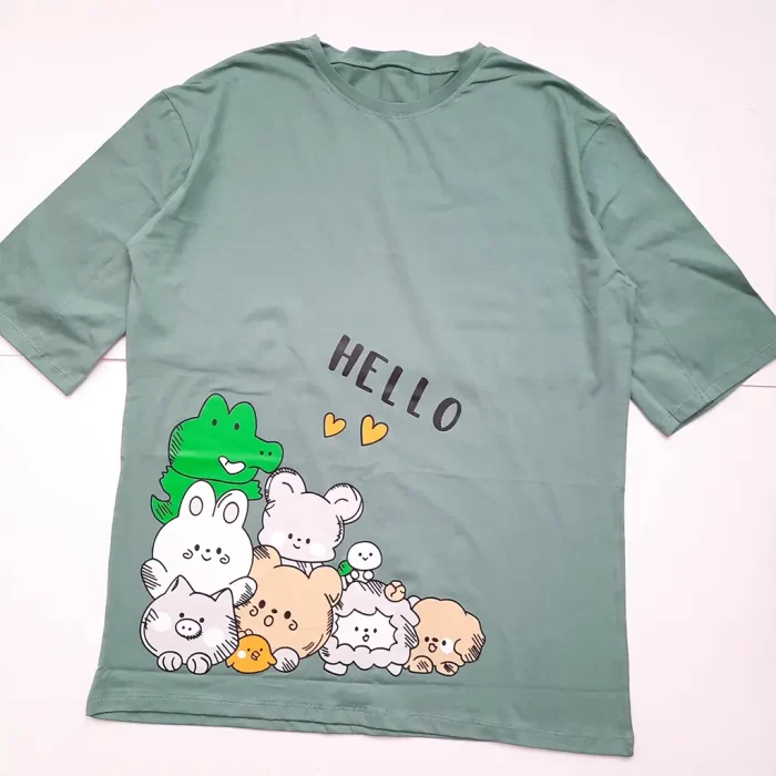 تی‌شرت لانگ عروسکی hello سبز
