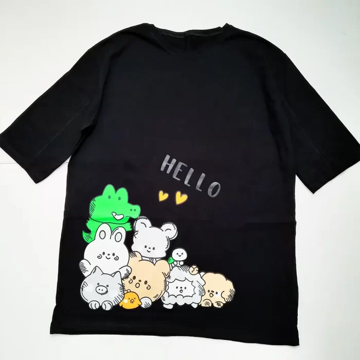 تی‌شرت لانگ عروسکی hello مشکی