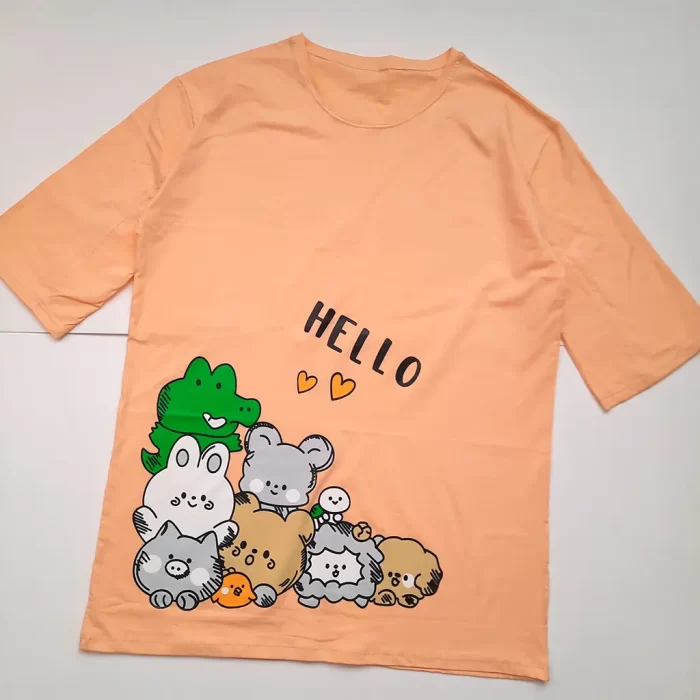 تی‌شرت لانگ عروسکی hello گلبهی