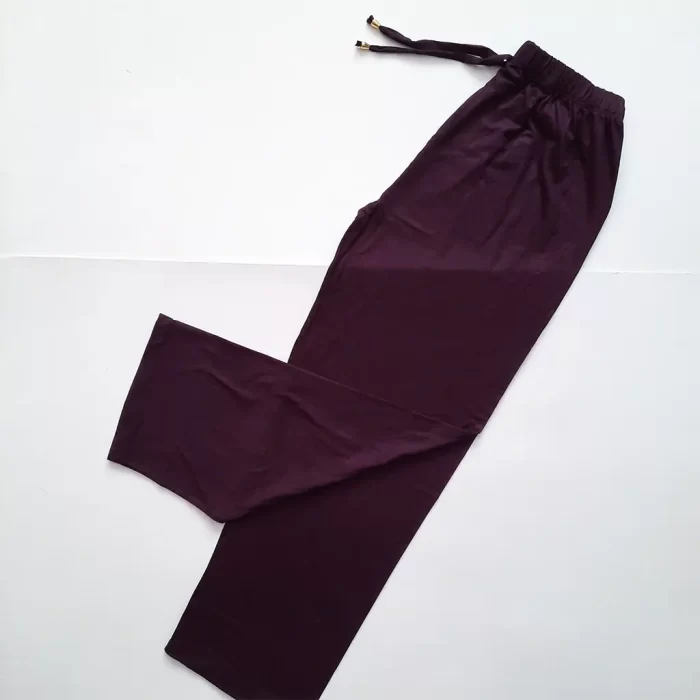 شلوار راحتی ویسکوز پنبه‌ای بنفش بادمجونی