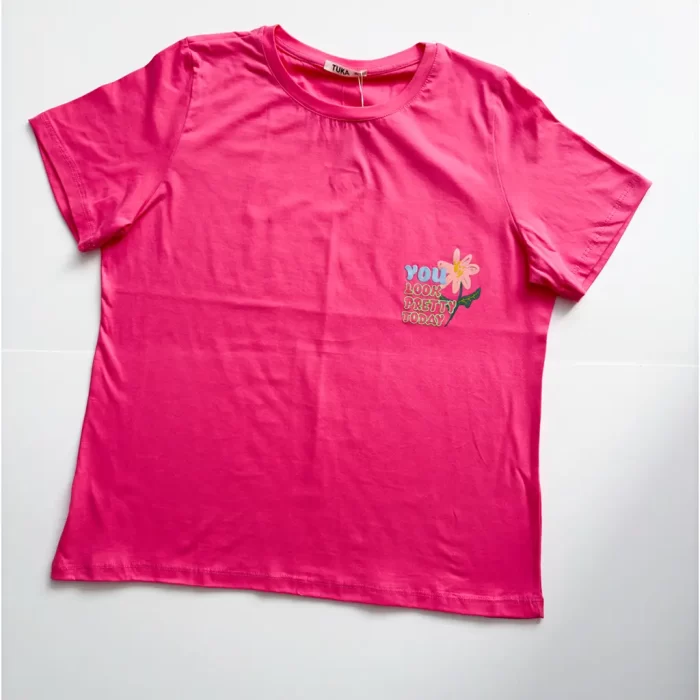 تی‌شرت چاپ برجسته گل سرخابی