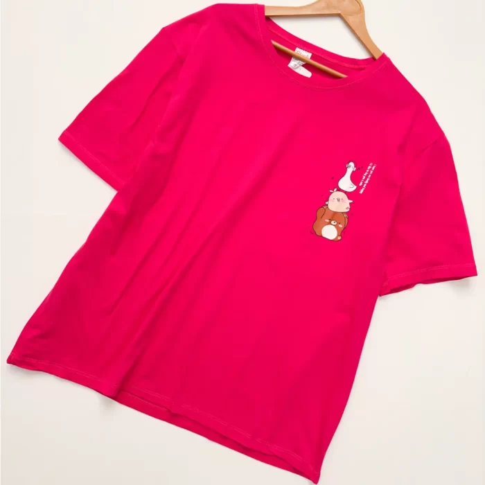 تیشرت لانگ سه حیوون شیطون گلبهی