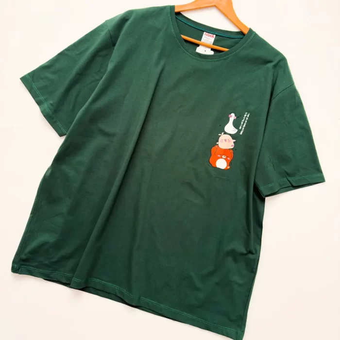 تیشرت لانگ سه حیوون شیطون سبز تیره