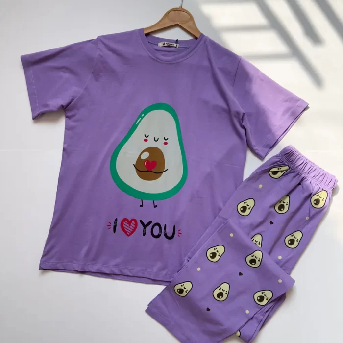 ست تیشرت و شلوار آووکادو بنفش