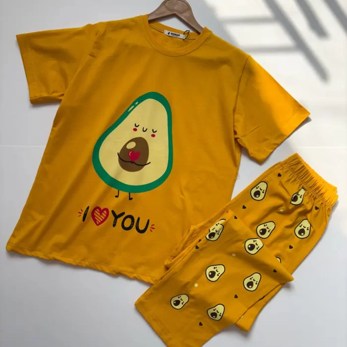 ست تیشرت و شلوار آووکادو خردلی