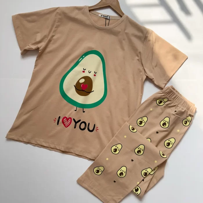 ست تیشرت و شلوار آووکادو کرم