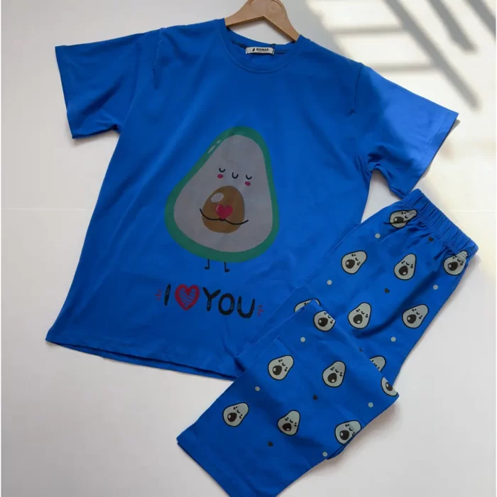 ست تیشرت و شلوار آووکادو آبی
