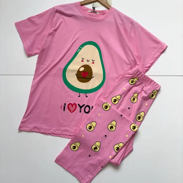 ست تیشرت و شلوار آووکادو صورتی