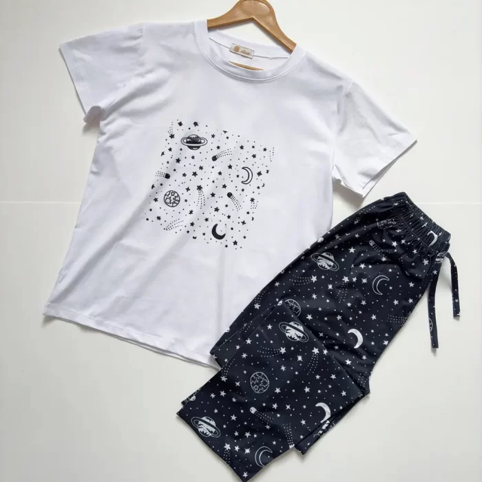 ست تیشرت و شلوار فانتزی ماه و ستاره