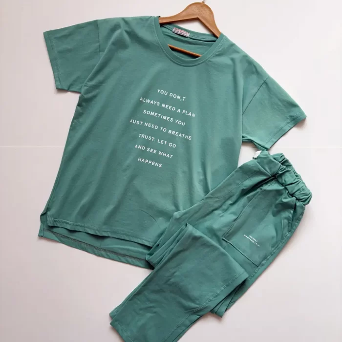 ست تیشرت و شلوار مینیمال فلورا سبز