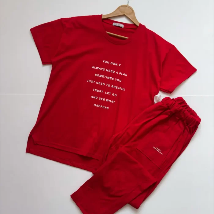 ست تیشرت و شلوار مینیمال فلورا قرمز