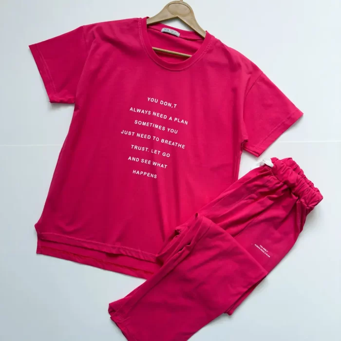 ست تیشرت و شلوار مینیمال فلورا سرخابی