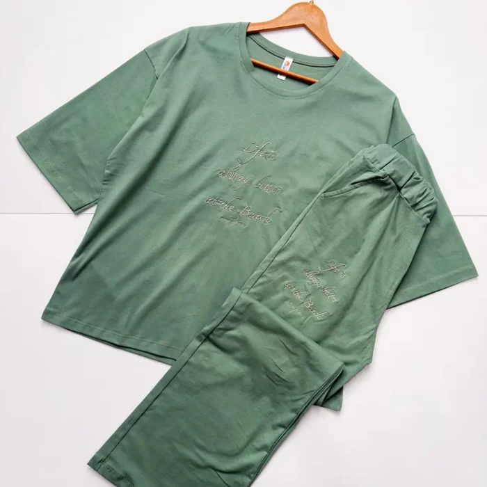 ست تیشرت شلوار ثنا سبز