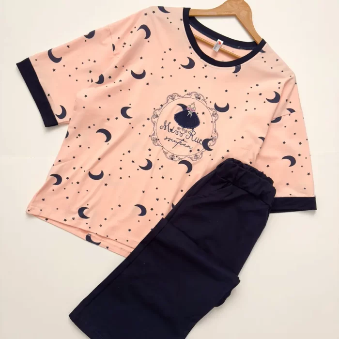 ست تیشرت و شلوار ستاره گلبهی کمرنگ