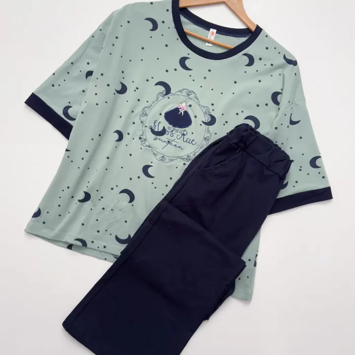 ست تیشرت و شلوار ستاره سبز تیفانی پررنگ