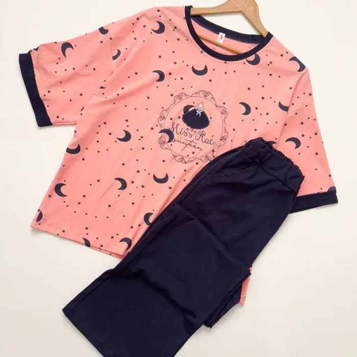 ست تیشرت و شلوار ستاره گلبهی پررنگ