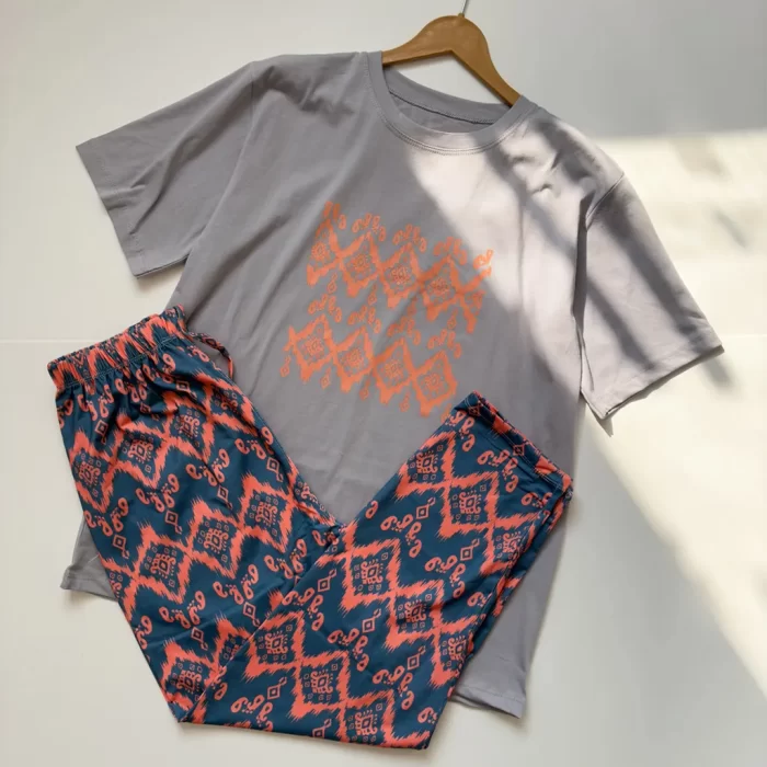 تیشرت شلوار پریناز طوسی نارنجی